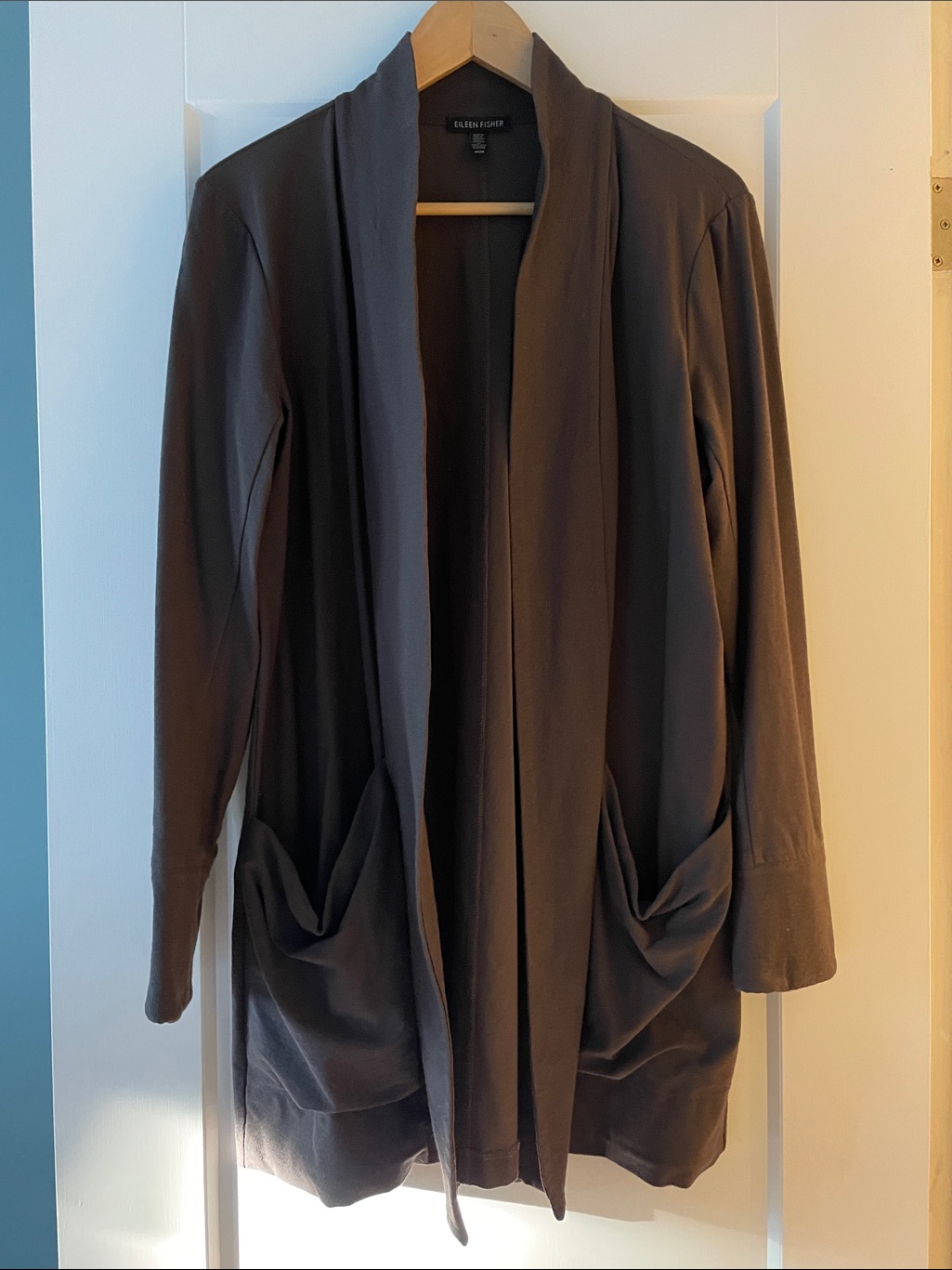 Eileen Fisher Relaxed Open-Front Blazer In Dark Grey